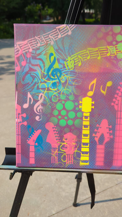 "Neon Strings: The Chosen One on Upcycled Canvas"