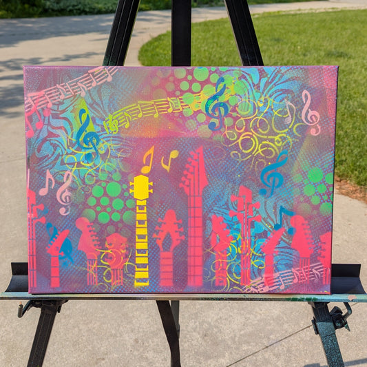 "Neon Strings: The Chosen One on Upcycled Canvas"