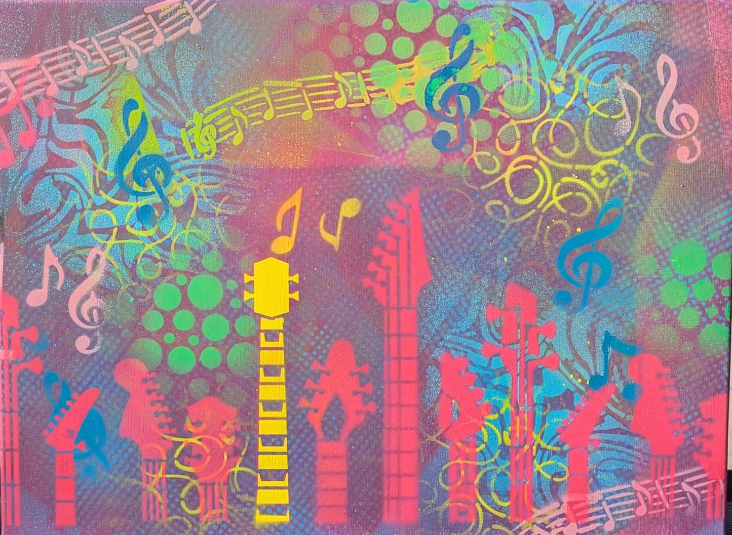 "Neon Strings: The Chosen One on Upcycled Canvas"