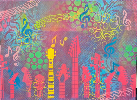 "Neon Strings: The Chosen One on Upcycled Canvas"